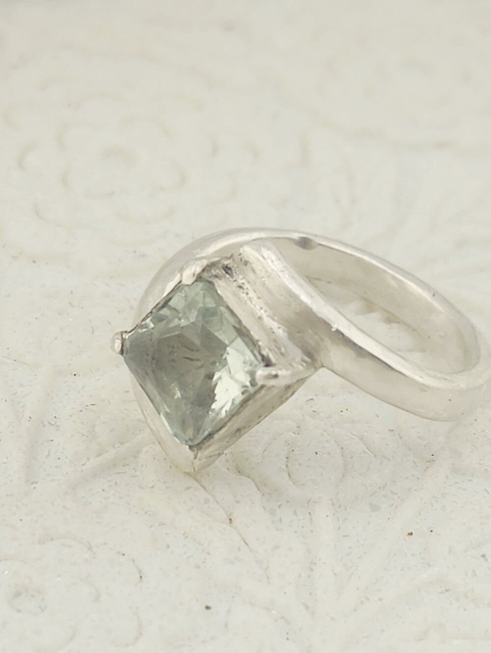 PRASIOLITE GEMSTONE RING HANDMADE IN STERLING SILVEL RECYCLE METAL SIZE 7 - Picture 9 of 16